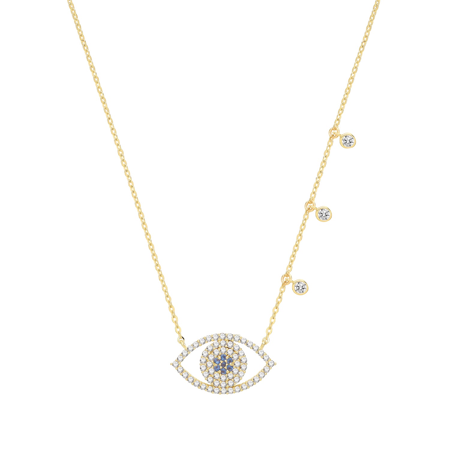 Evil Eye Cubic Zirconia Necklace - 9k Yellow Gold