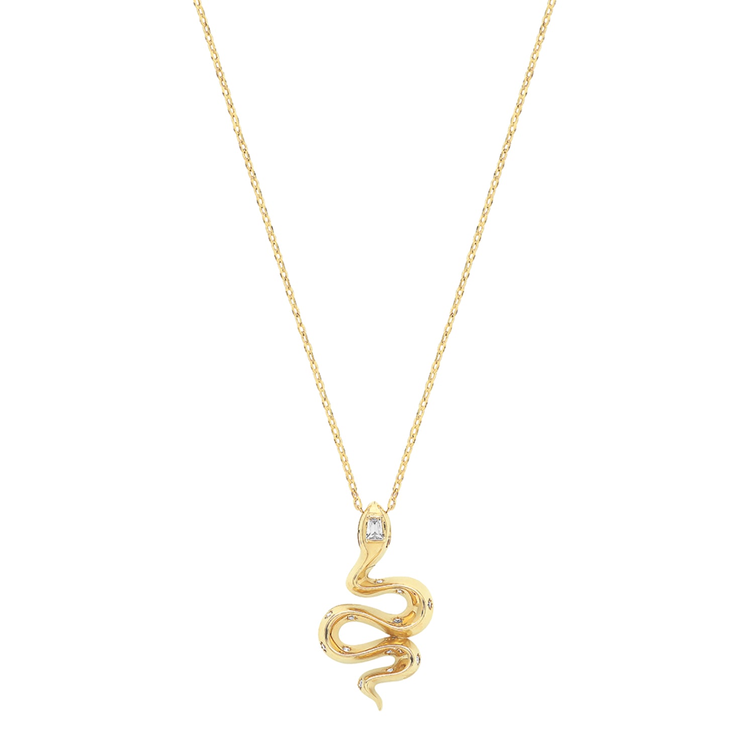 Sofia Cubic Zirconia Snake Charm Necklace - 9k Yellow Gold