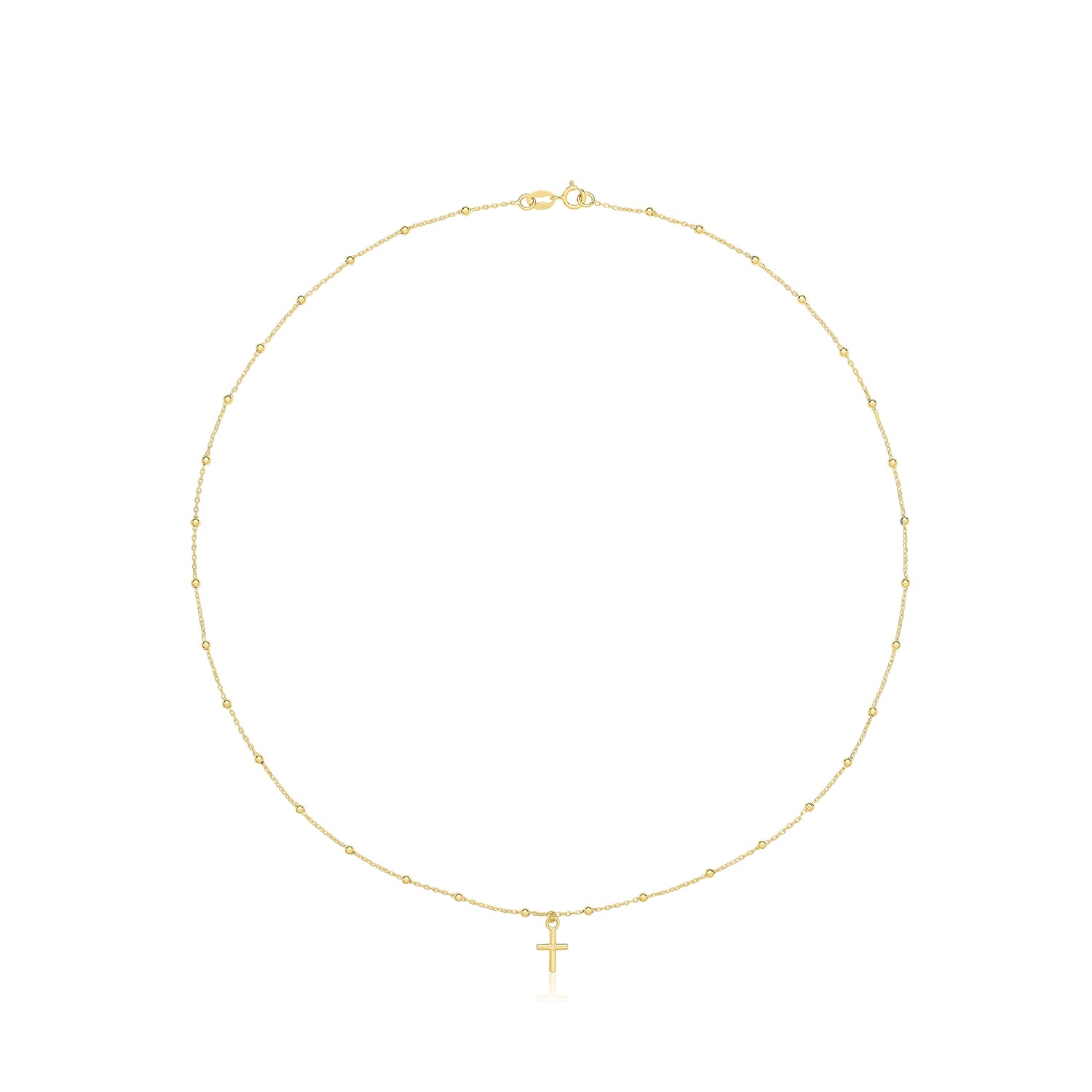 Beaded Chain with Cross Necklace - 9k Yellow Gold