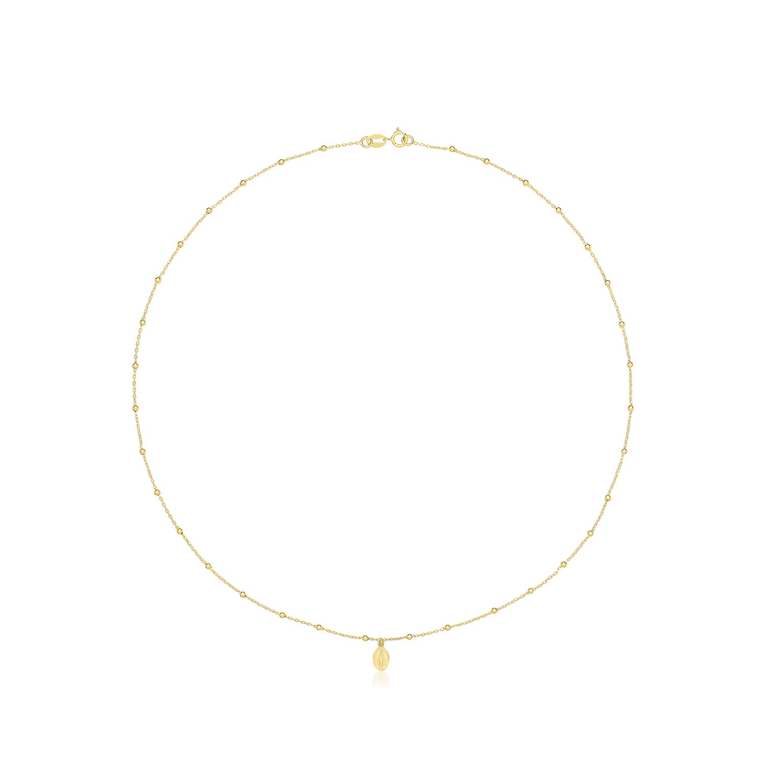 Miraculous Medal Beaded Chain Necklace - 9k Yellow Gold