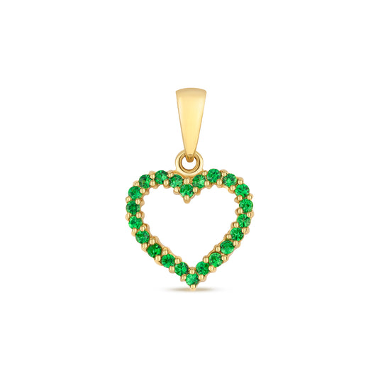 Love Heart Shaped Tsavorite Pendant - 9k Yellow Gold