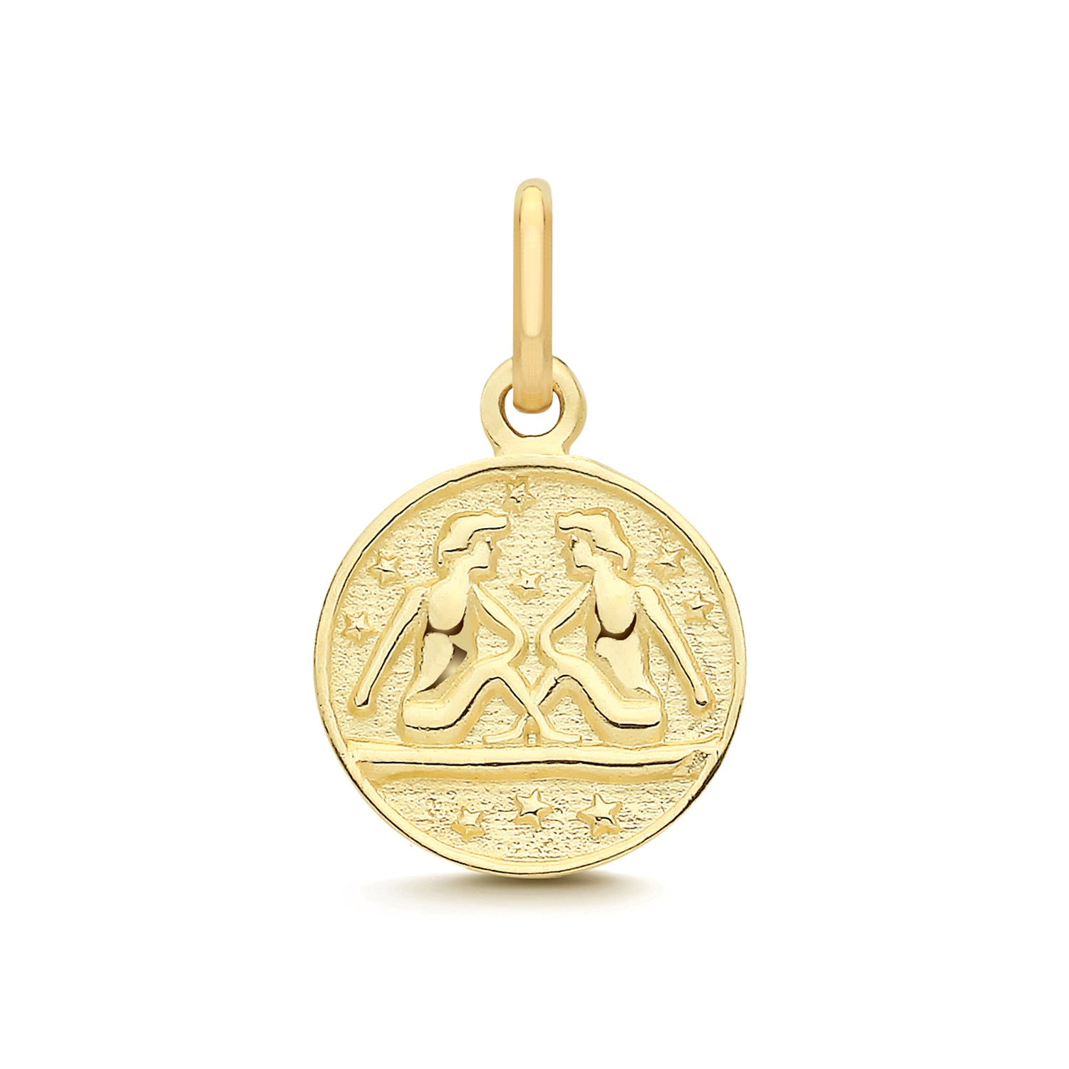 Gemini Zodiac Coin Charm Pendant - 9k Yellow Gold