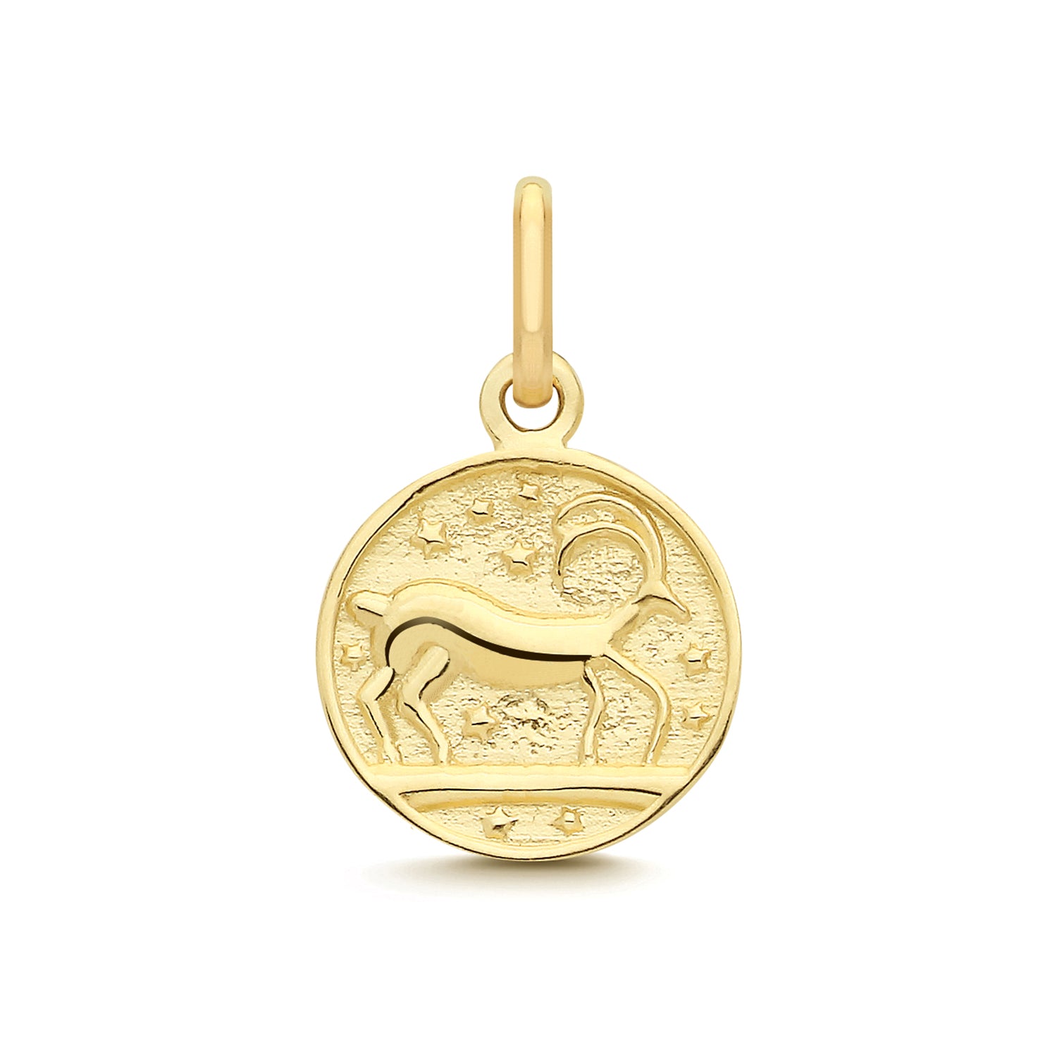 Capricorn Zodiac Coin Charm Pendant - 9k Yellow Gold