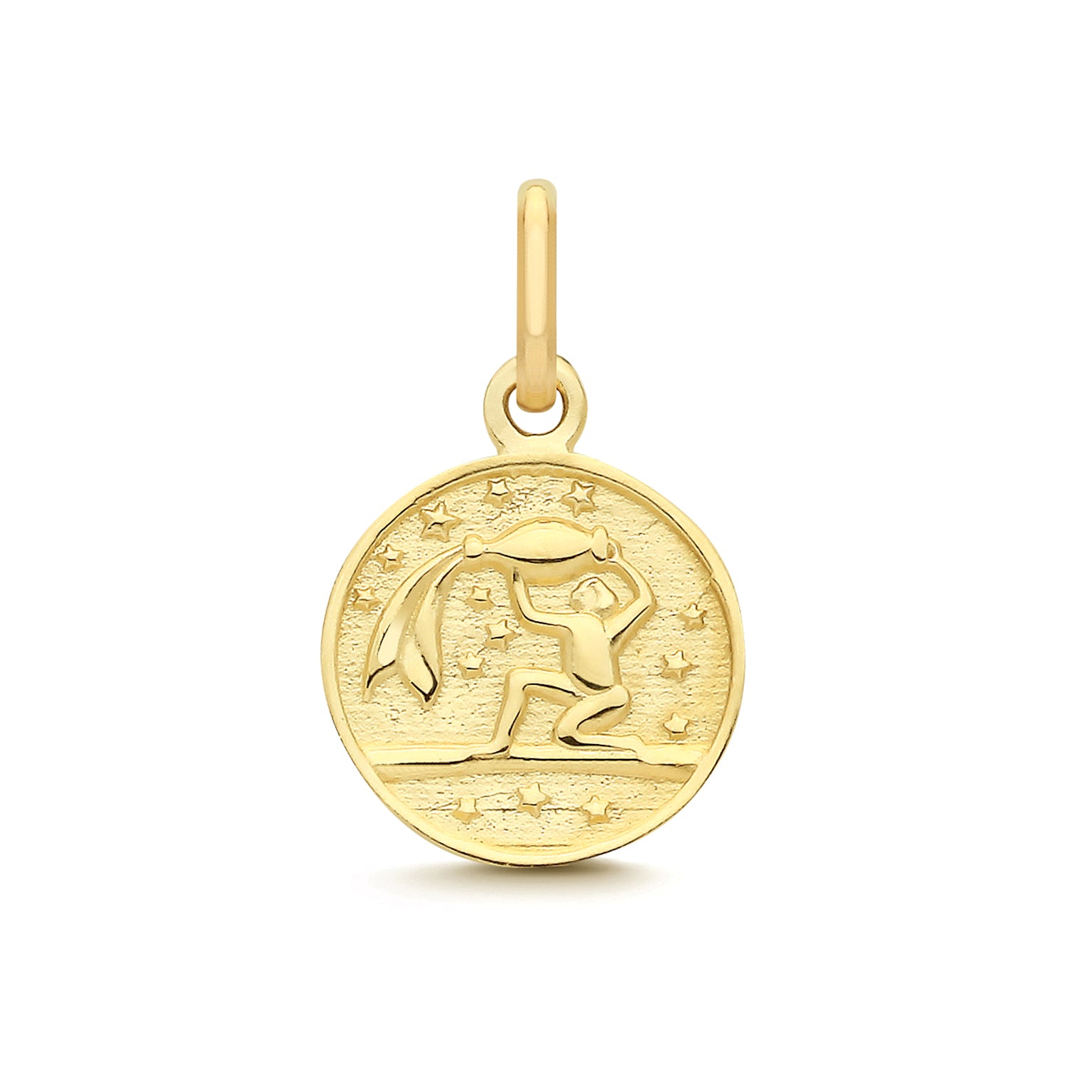 Aquarius Zodiac Coin Charm Pendant - 9k Yellow Gold