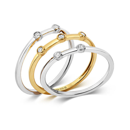 Poly Set of 3 Diamond Stacker Rings - 9k Yellow & White Gold