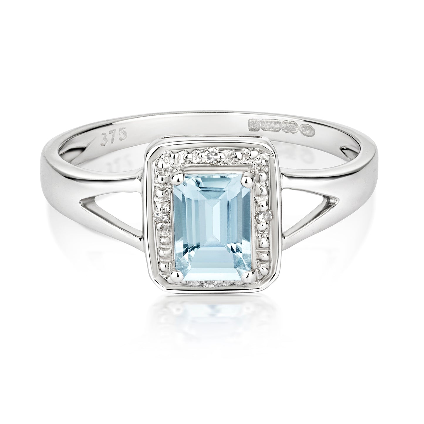 Elise Emerald Aquamarine and Diamond Ring - 9k White Gold