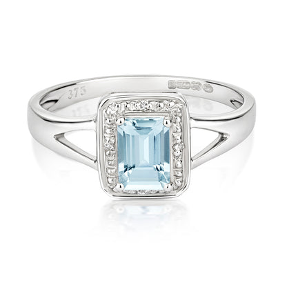 Elise Emerald Aquamarine and Diamond Ring - 9k White Gold