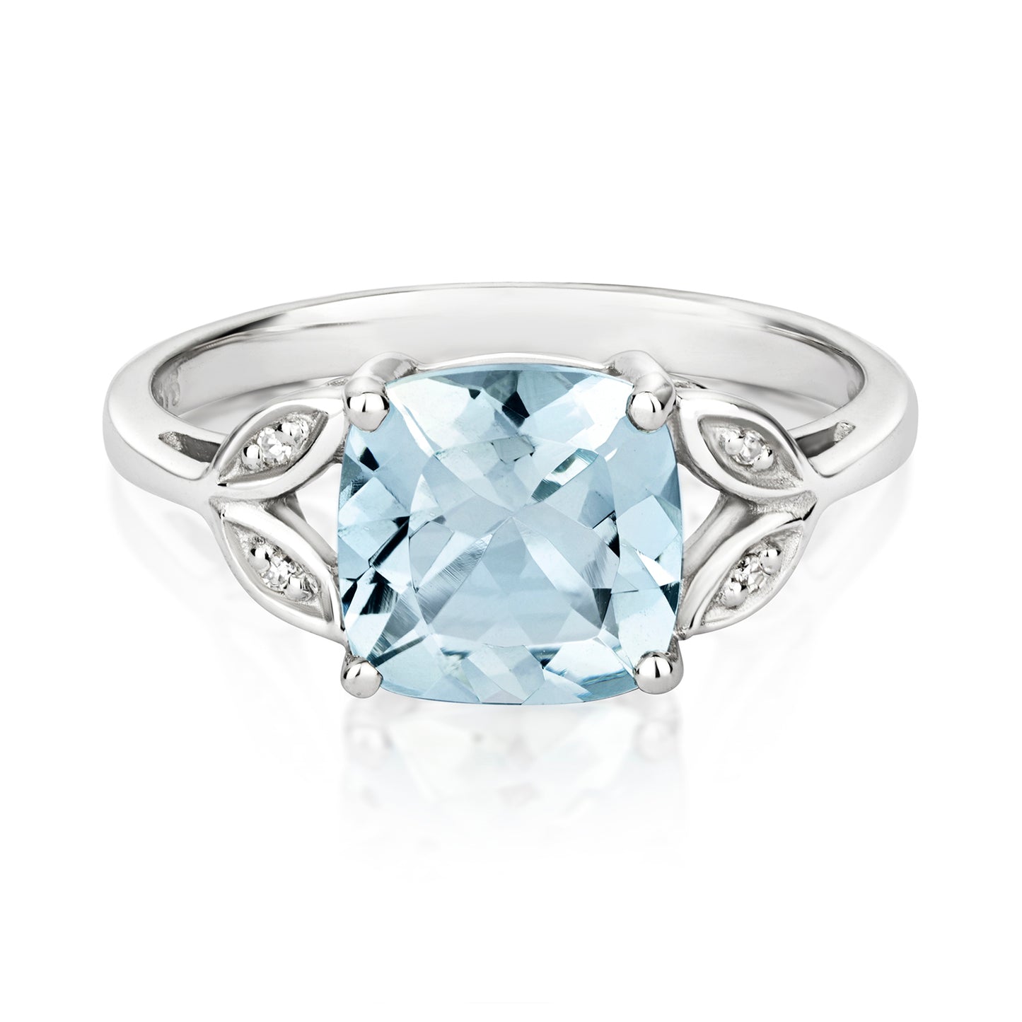 Sui Cushion Cut Aquamarine and Diamond Ring - 9k White Gold