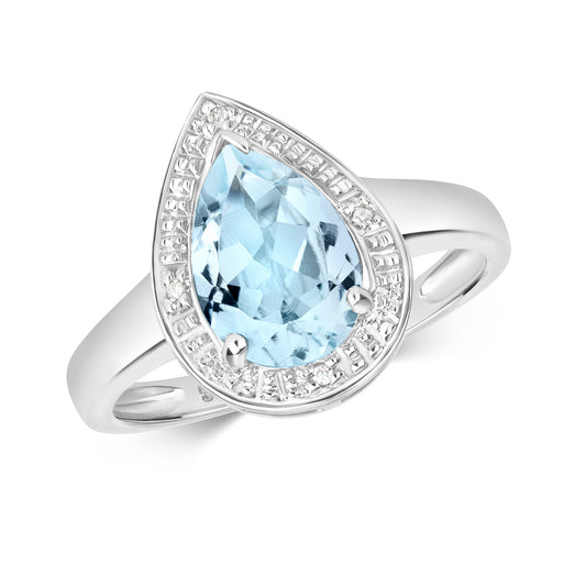 Marci Pear Shape Aquamarine and Diamond Ring - 9k White Gold