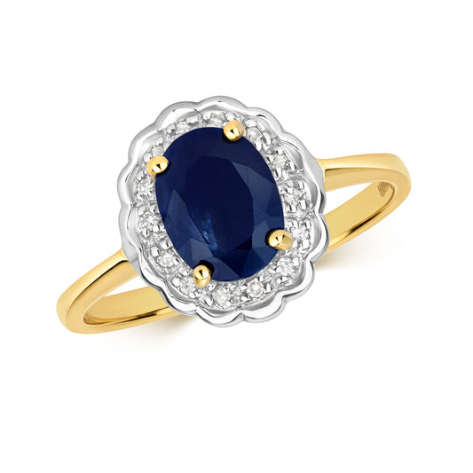 Hope Oval Sapphire and Diamond Ring - 9k Yellow Gold, 1.53ct