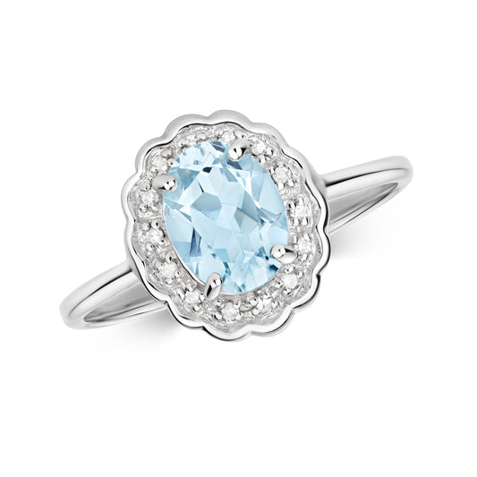 Hope Oval Aquamarine and Diamond Ring - 9k White Gold, 0.98