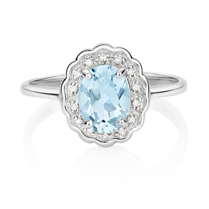 Hope Oval Aquamarine and Diamond Ring - 9k White Gold, 0.98