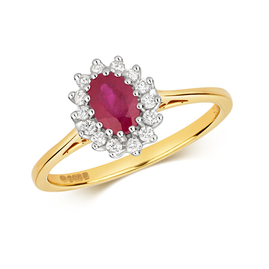 Juliet Oval Ruby and Diamond Ring - 9k Yellow Gold, 0.58