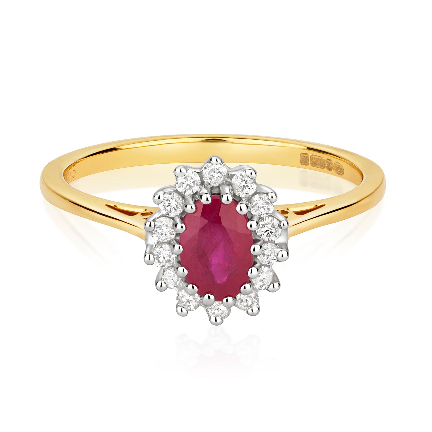 Juliet Oval Ruby and Diamond Ring - 9k Yellow Gold, 0.58
