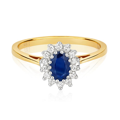 Diana Oval Sapphire and Diamond Ring - 9k Yellow Gold, 0.68