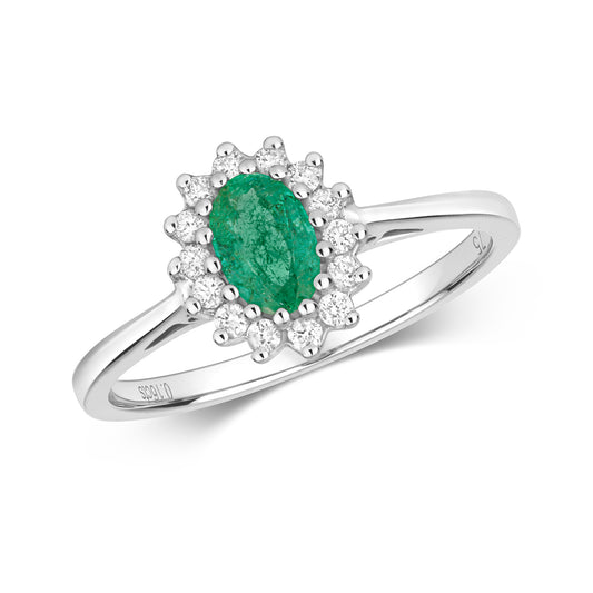 Envy Oval Emerald and Diamond Ring - 9k White Gold, 0.49ct