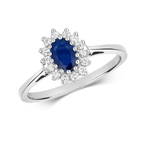 Diana Oval Sapphire and Diamond Ring - 9k White Gold, 0.68