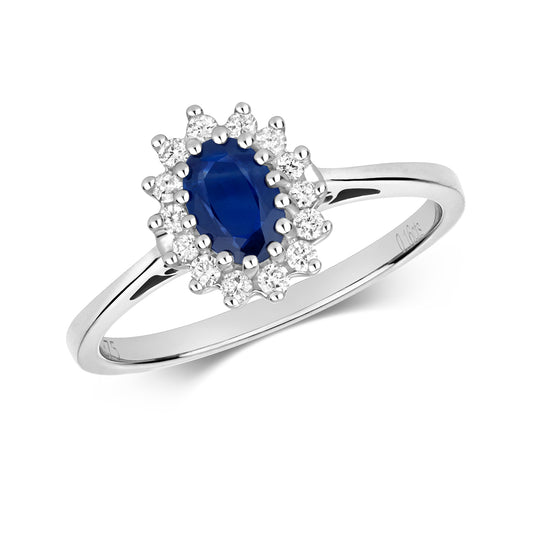 Diana Oval Sapphire and Diamond Ring - 9k White Gold, 0.68