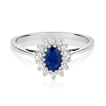 Diana Oval Sapphire and Diamond Ring - 9k White Gold, 0.68