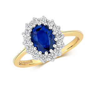 Diana Oval Sapphire and Diamond Ring - 9k Yellow Gold, 1.90ct