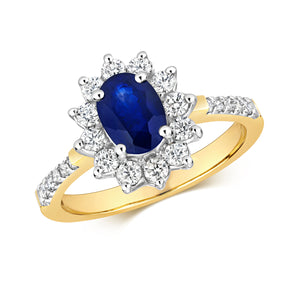 Diana Oval Sapphire and Diamond Pavé Ring - 9k Yellow Gold, 1.47ct