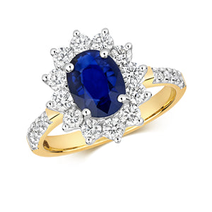 Diana Oval Sapphire and Diamond Pavé Ring - 9k Yellow Gold, 2.32ct