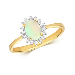 Sydney Oval Opal and Diamond Ring - 9k Yellow Gold, 0.60ct