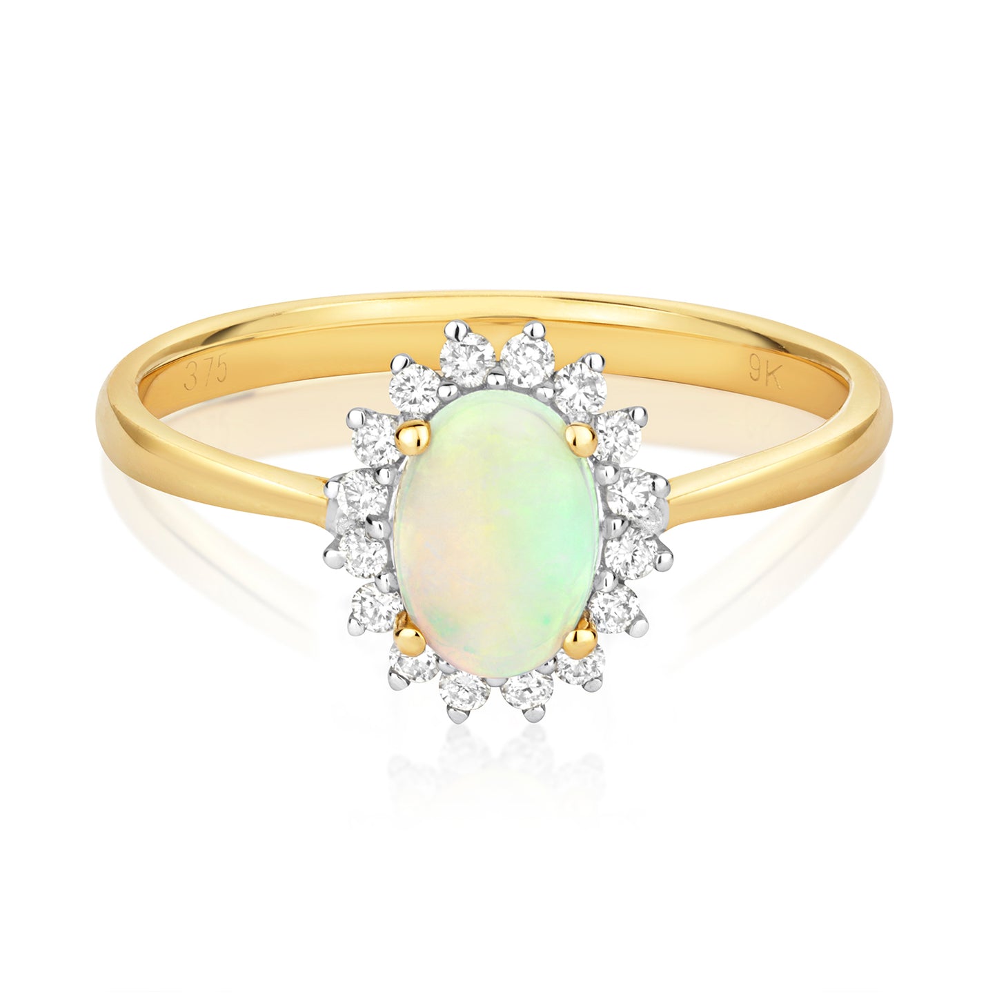 Sydney Oval Opal and Diamond Ring - 9k Yellow Gold, 0.60ct