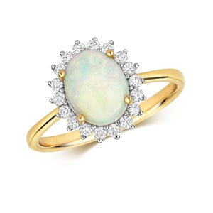 Sydney Oval Opal and Diamond Ring - 9k Yellow Gold, 1.36ct