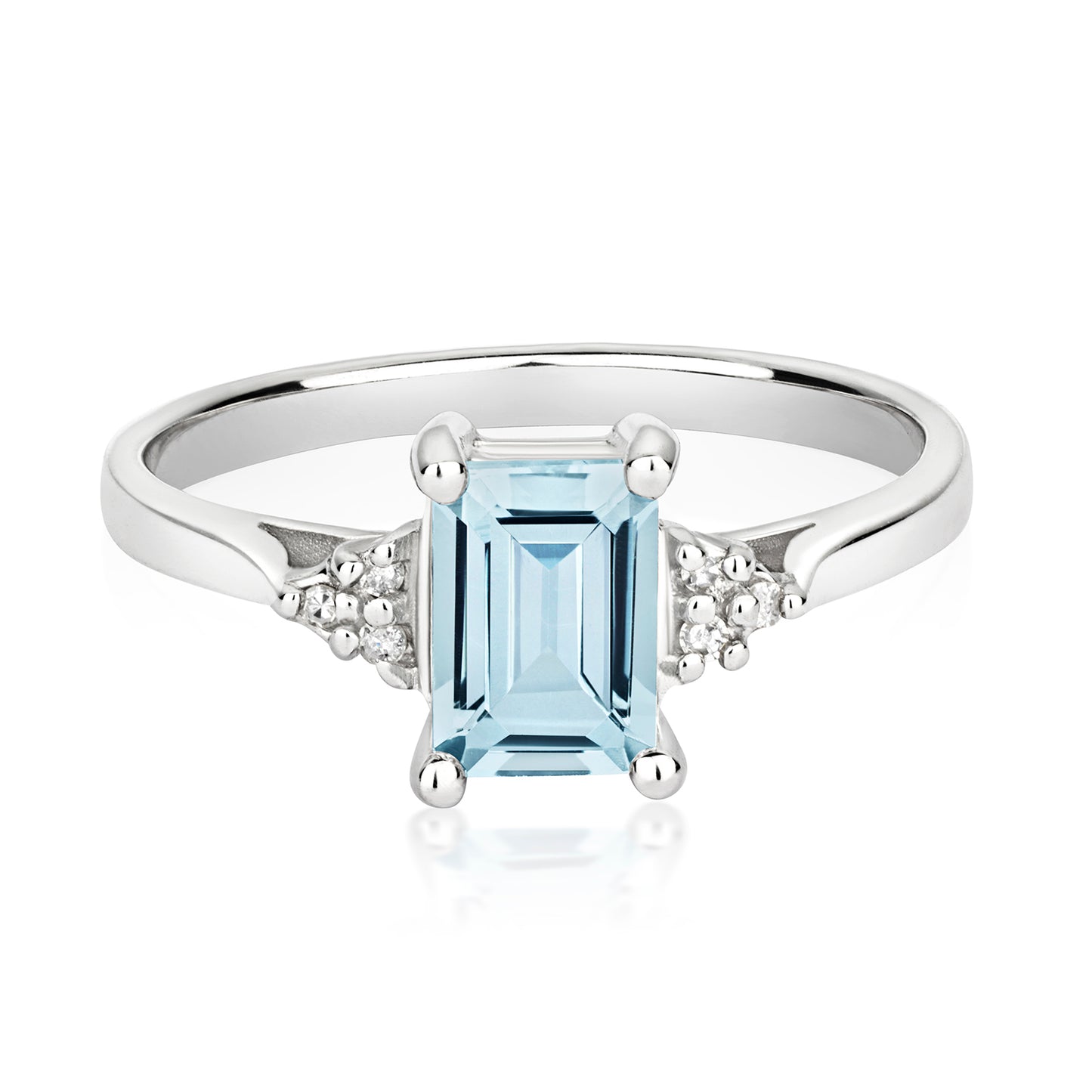 Sara Emerald Cut Aquamarine and Diamond Ring - 9k White Gold