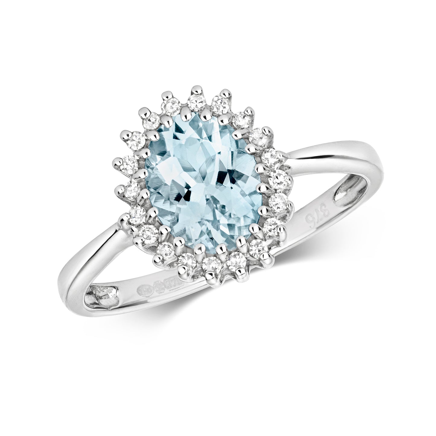 Serene Oval Aquamarine and Diamond Ring - 9k White Gold