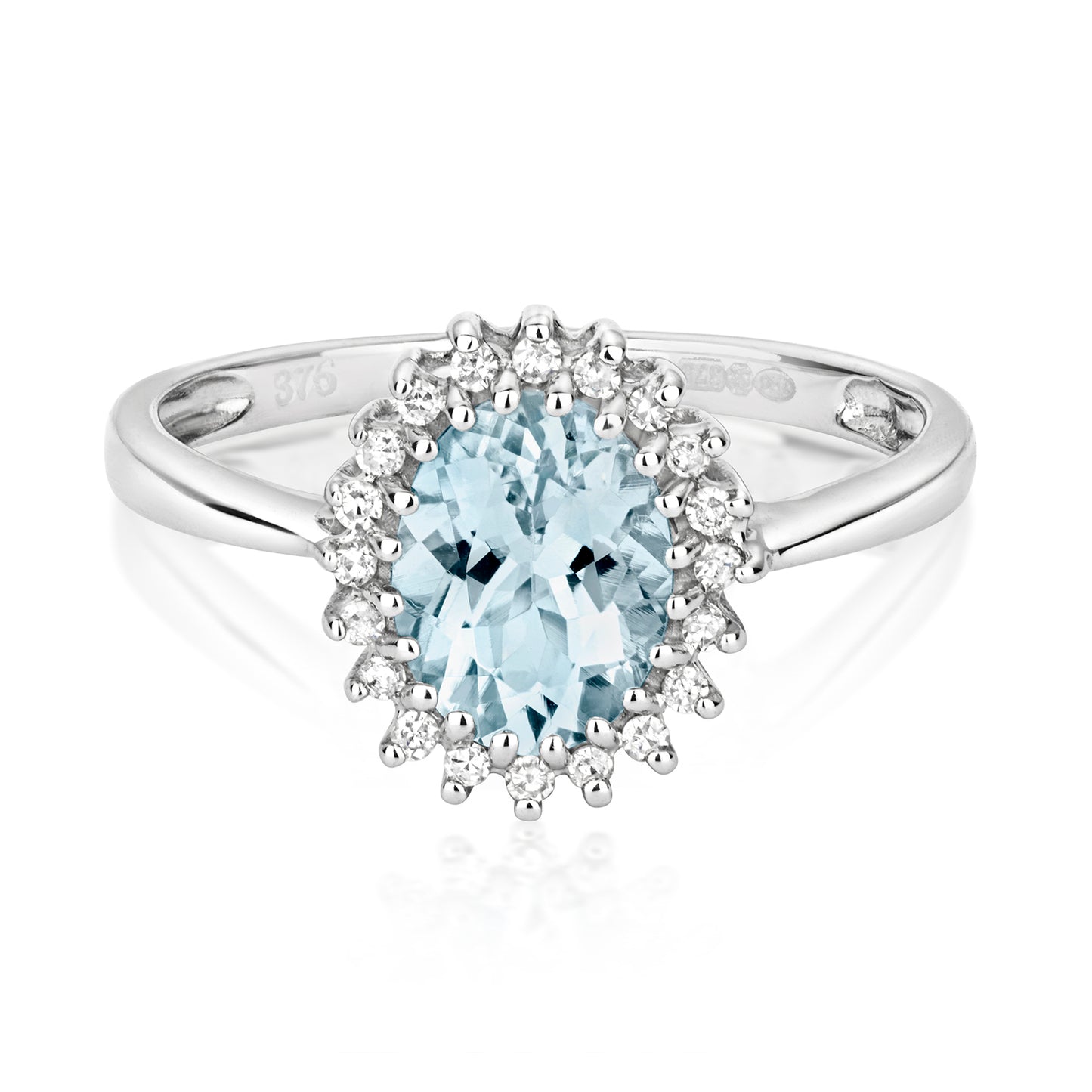 Serene Oval Aquamarine and Diamond Ring - 9k White Gold