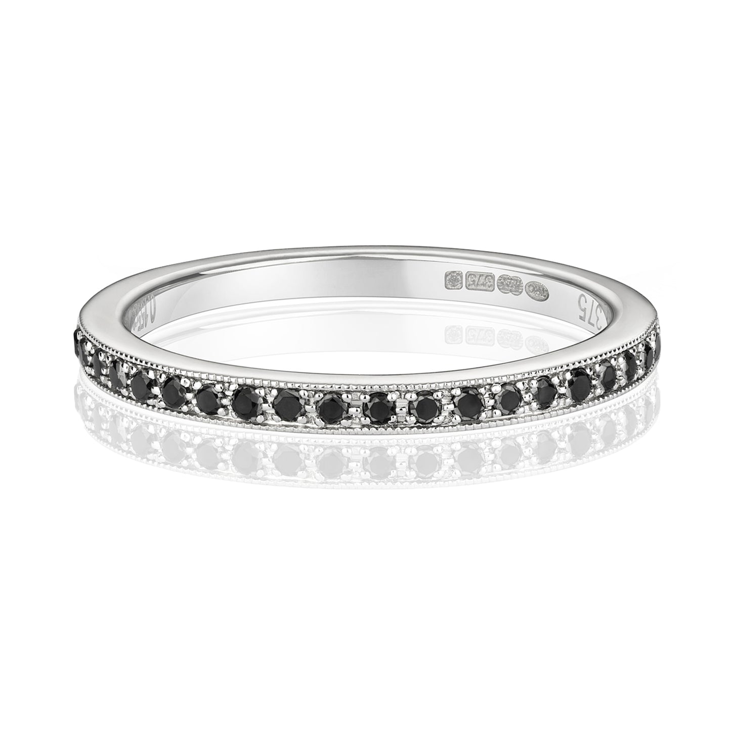 Ellen Grain Set Black Diamond Eternity Ring - 9k White Gold