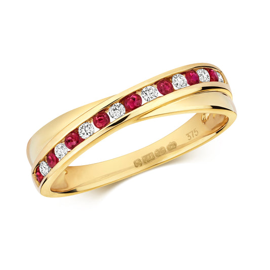 Milan Eternity Ruby and Diamond Ring - 9k Yellow Gold