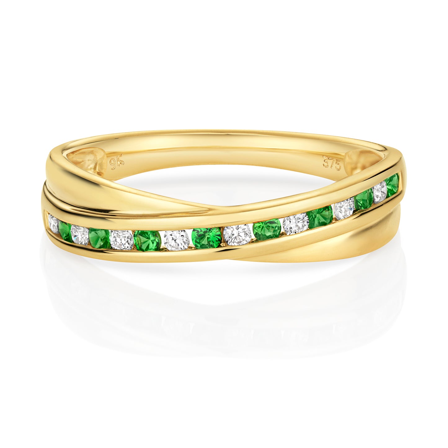 Milan Eternity Tsavorite and Diamond Ring - 9k Yellow Gold