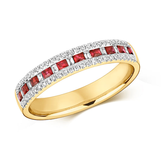 Naples Eternity Ruby and Diamond Ring - 9k Yellow Gold, 0.48ct