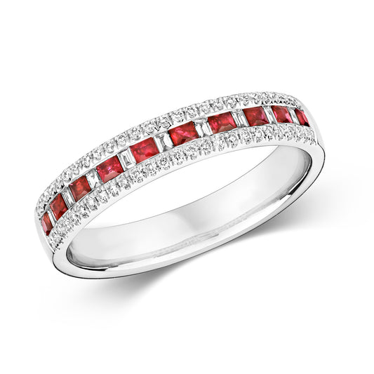 Naples Eternity Ruby and Diamond Ring - 9k White Gold, 0.48ct