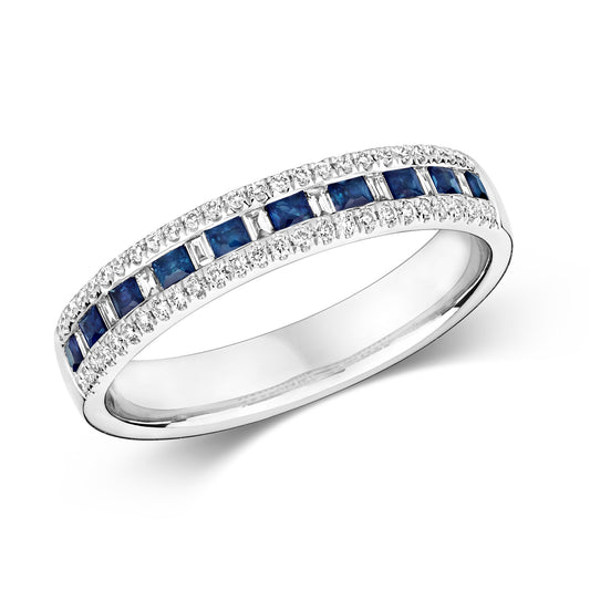 Naples Sapphire and Diamond Ring - 9k White Gold, 0.51ct