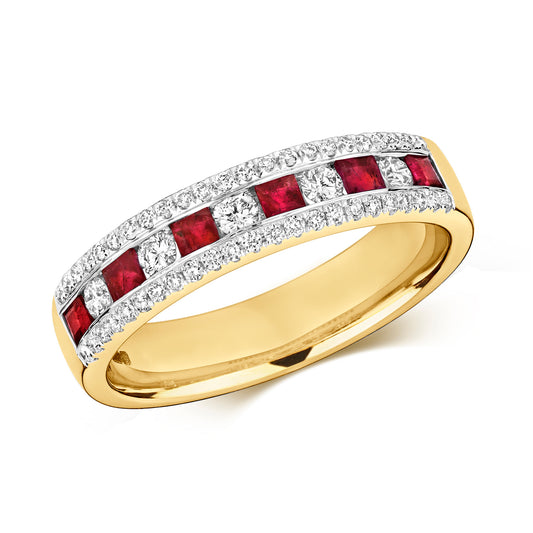 Napoli Eternity Ruby and Diamond Ring - 9k Yellow Gold, 0.74ct