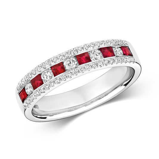 Napoli Eternity Ruby and Diamond Ring - 9k White Gold, 0.74ct