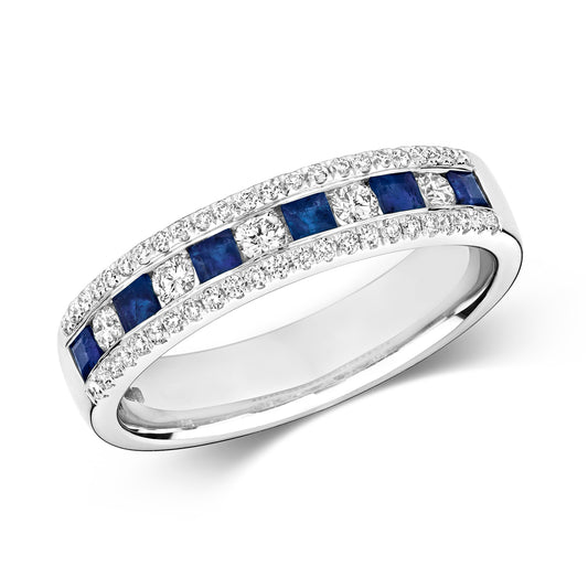 Napoli Eternity Sapphire and Diamond Ring - 9k White Gold, 0.70ct