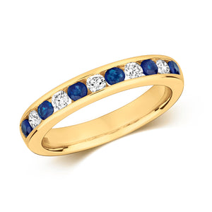 Modena Eternity Sapphire and Diamond Ring, 9k Yellow Gold - 0.66ct