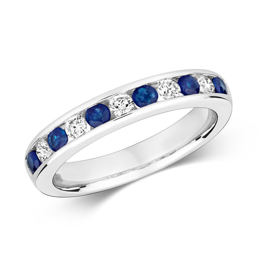 Modena Eternity Sapphire and Diamond Ring, 9k White Gold - 0.66ct