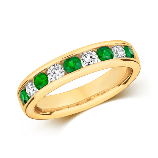 Modena Eternity Emerald and Diamond Ring, 9k Yellow Gold - 0.89ct