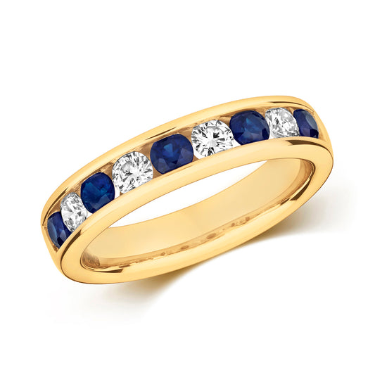 Modena Eternity Sapphire and Diamond Ring, 9k Yellow Gold - 1.09ct