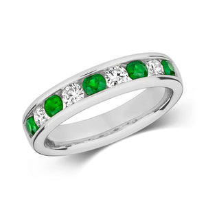 Modena Eternity Emerald and Diamond Ring, 9k White Gold - 0.89ct