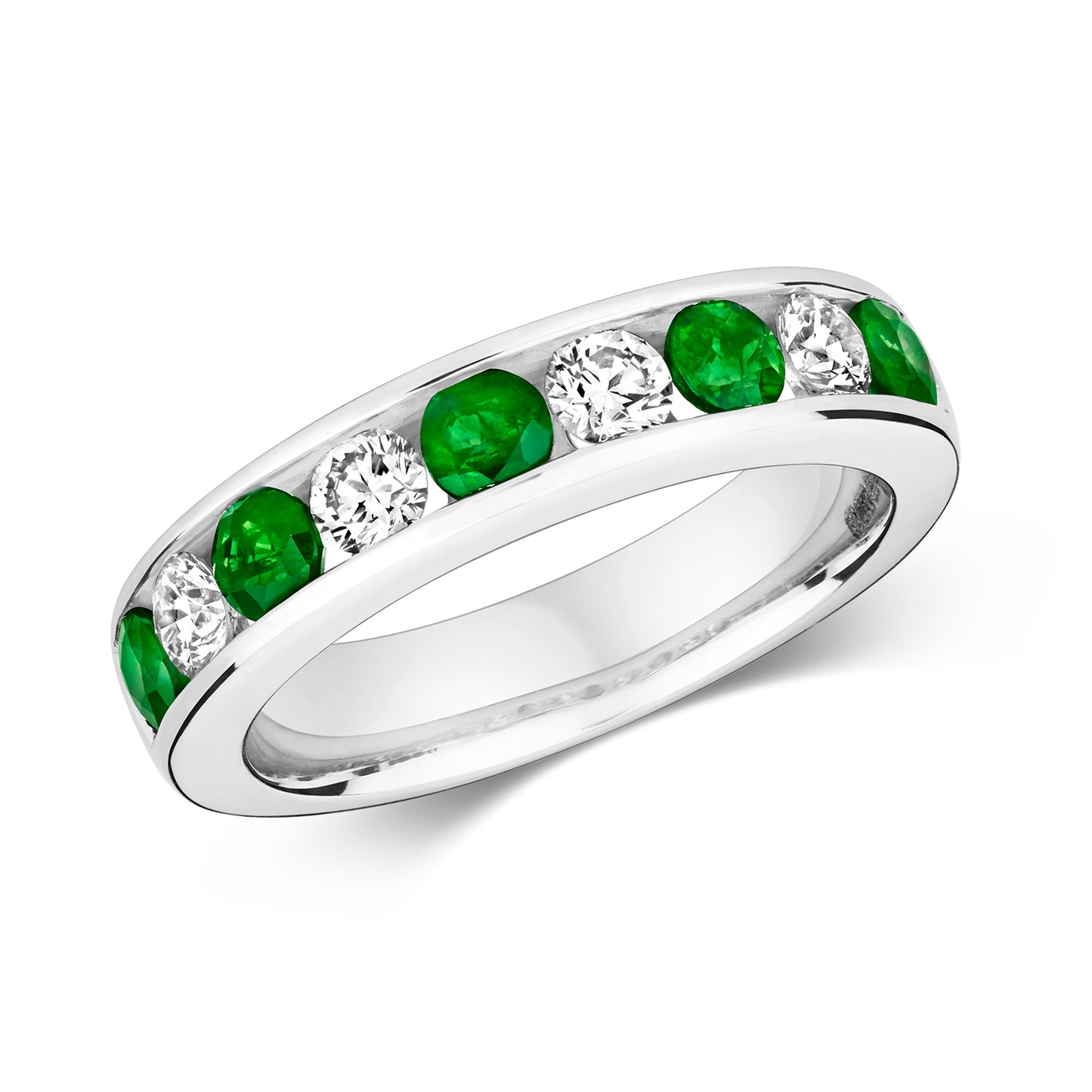 Modena Eternity Emerald and Diamond Ring, 9k White Gold - 1.20ct