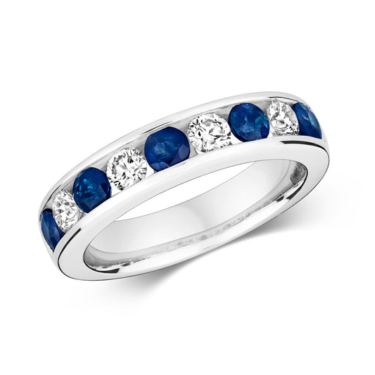 Modena Eternity Sapphire and Diamond Ring, 9k White Gold - 1.45ct