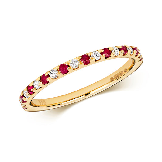 Turin Half Eternity Ruby and Diamond Ring - 9k Yellow Gold