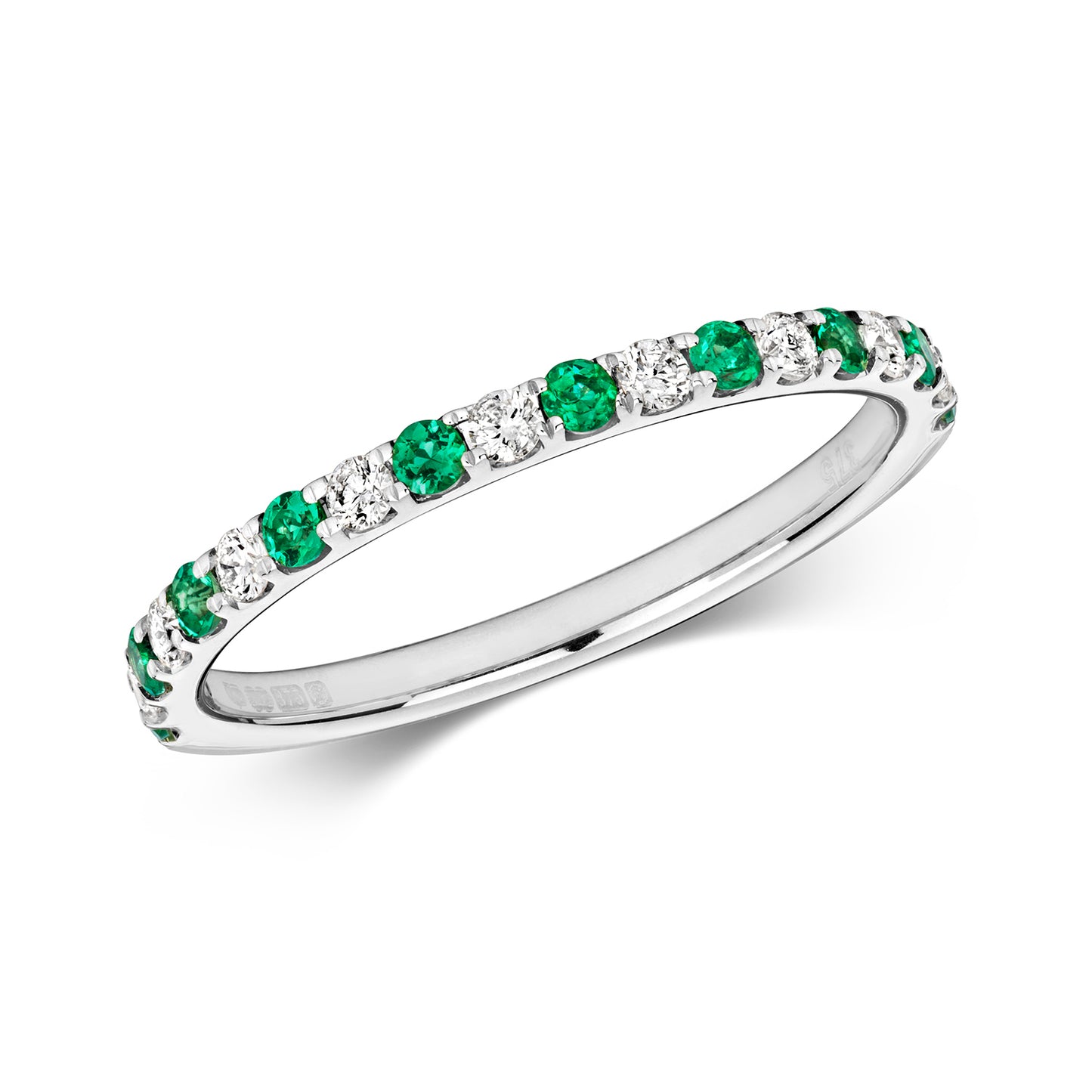 Turin Half Eternity Emerald and Diamond Ring - 9k White Gold